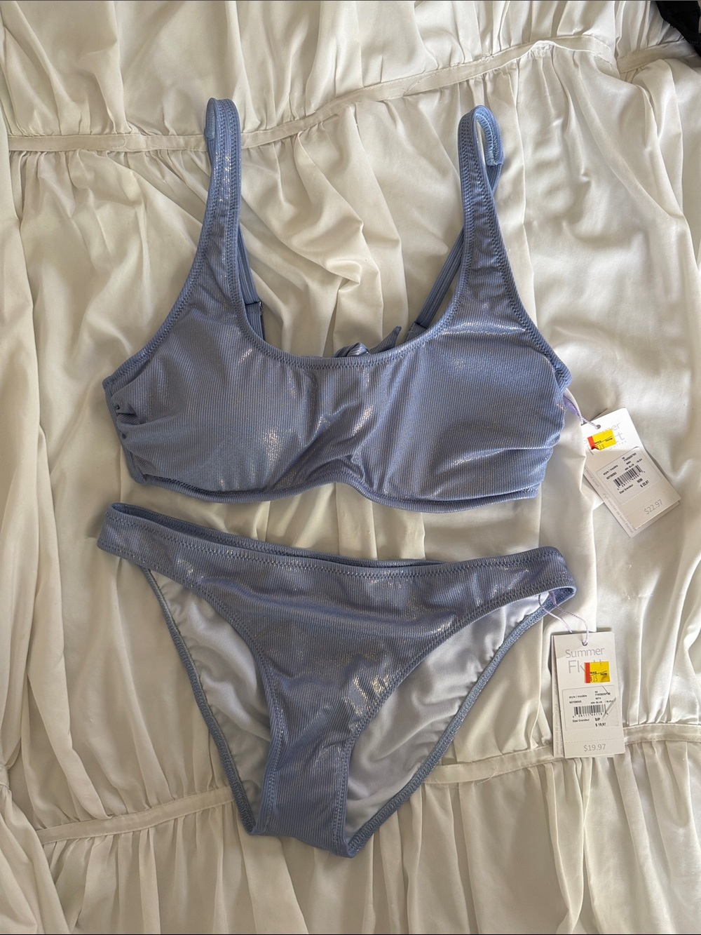 Scoop Neck Shiny Bikini Set in Periwinkle Blue